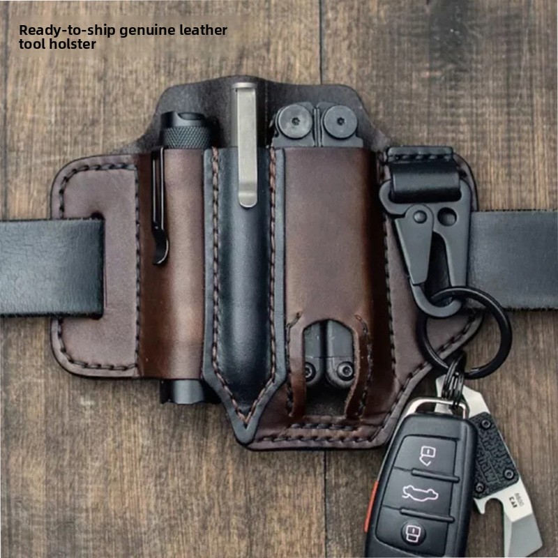 Edc Carry Fanny Pack - Leren EDC gereedschapstas, outdoor tactische zaklamp